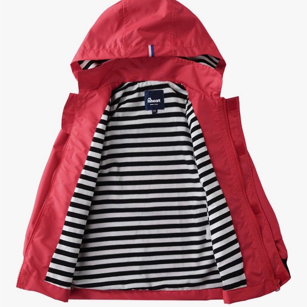 Hiheart Boys/Girls Kids' Red Hooded Raincoat - Picture 3 of 6